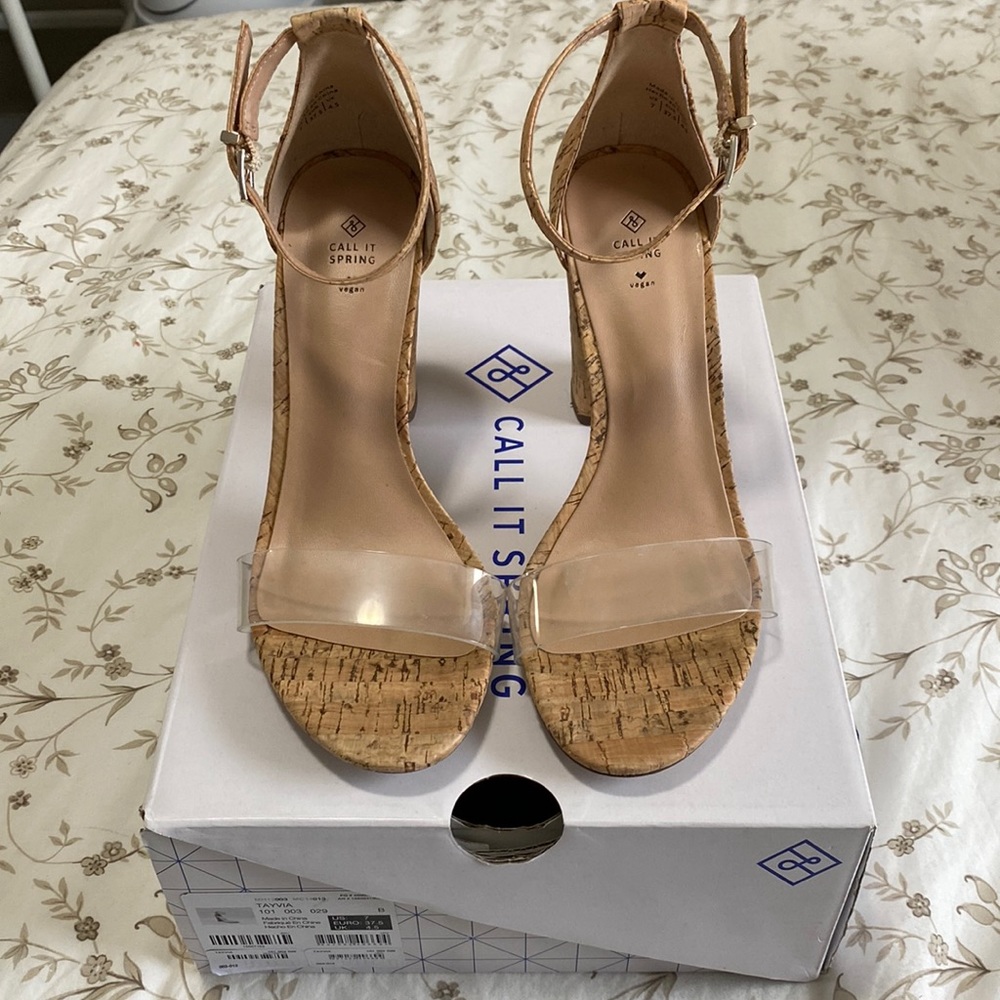 Cork High Heels with Clear Strap